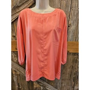 Chicos size 1 (M) coral colored blouse half sleeve popover carrer casual ^^